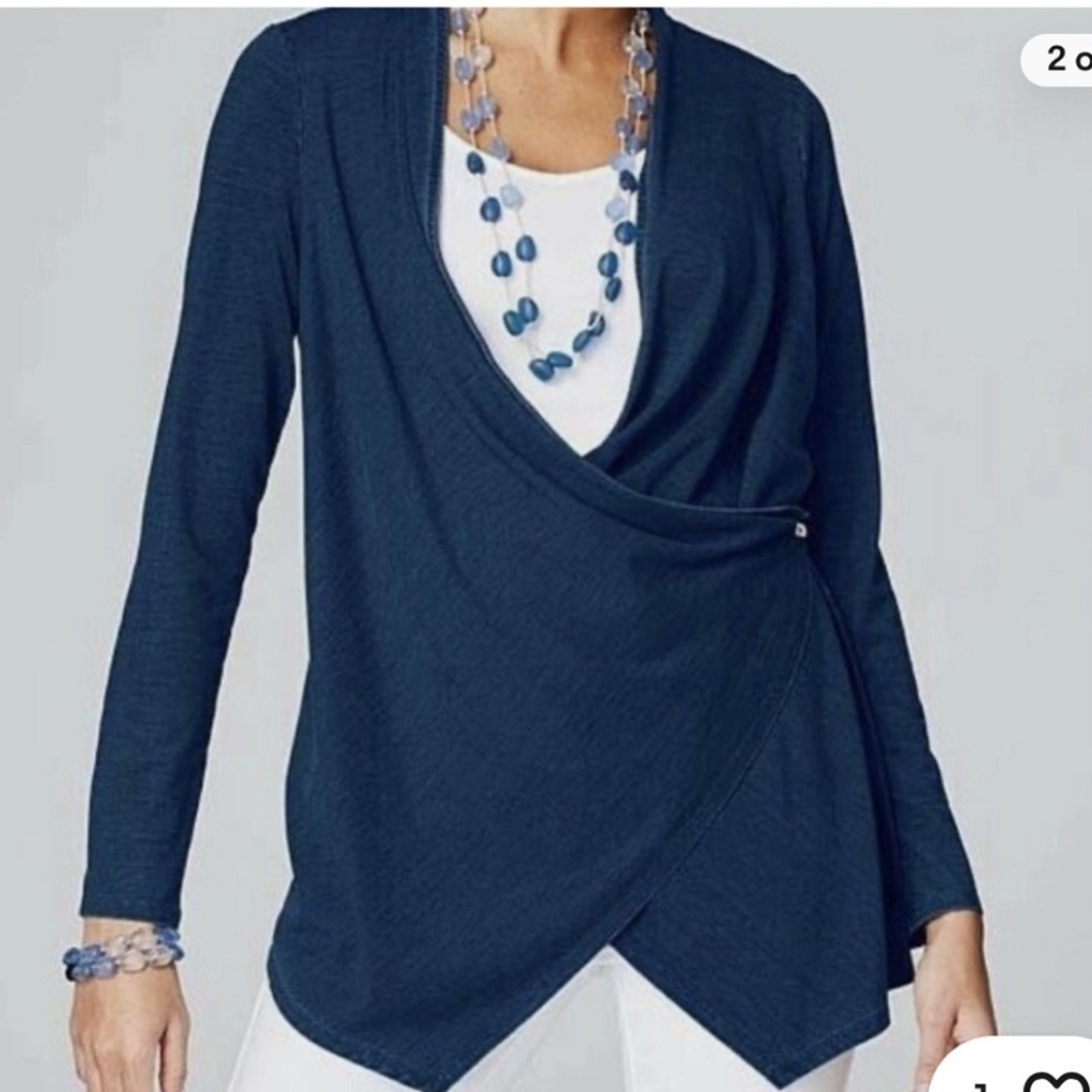 NWT PURE Jill Indigo Draped Wrap Cardigan Ocean Blue Size M